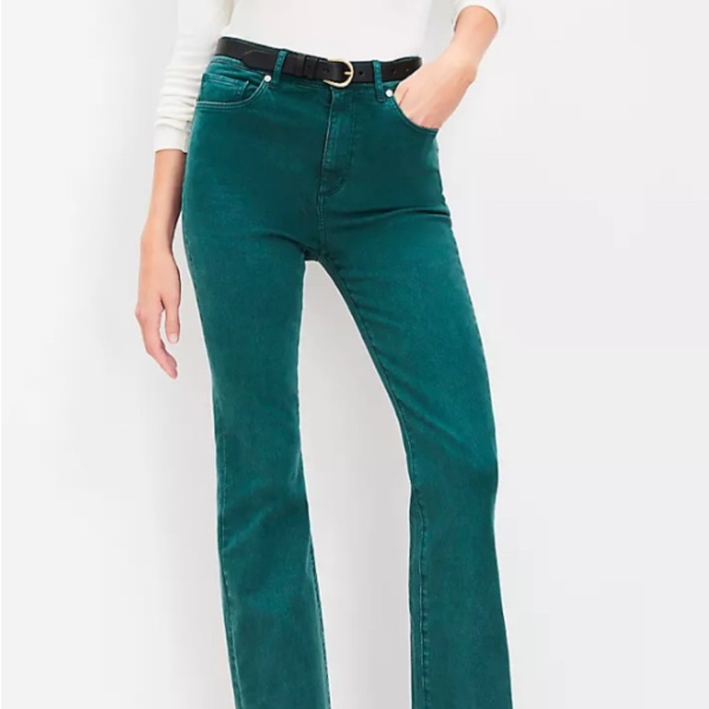 LOFT Slim Flare Boot Cut Jeans with High Rise Deep Green